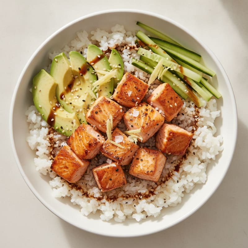 Sushi Rice Bowl with Salmon and Avocado