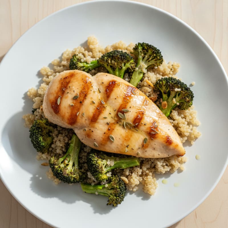 Grilled Chicken Breast with Quinoa and Roasted Broccoli