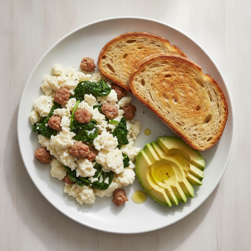Scrambled Egg Whites with Turkey Sausage and Spinach