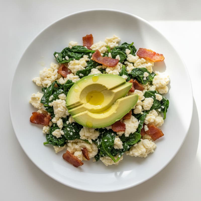 Egg White and Spinach Scramble with Turkey Bacon