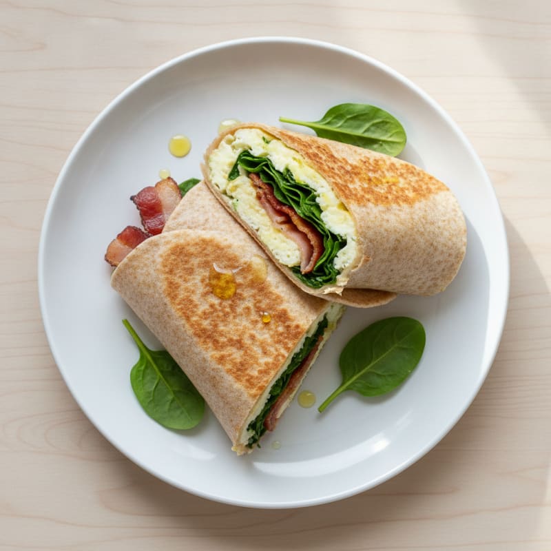 Crispy Turkey Bacon and Egg White Breakfast Wrap with Spinach