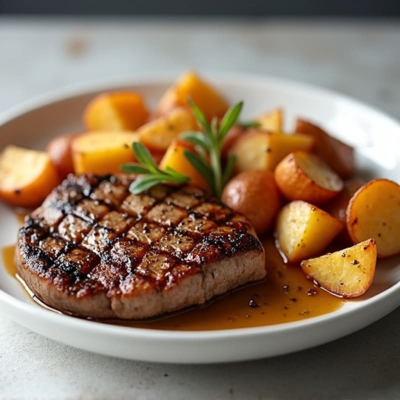 Pan-Seared Steak with Crispy Garlic Roasted Potatoes
