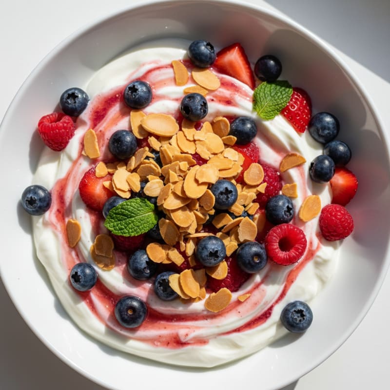 Greek Yogurt Protein Parfait with Mixed Berries and Almonds