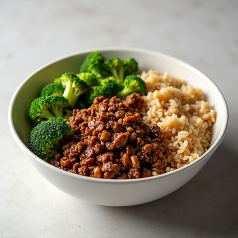 Savory Beef and Crispy Broccoli Brown Rice Bowl