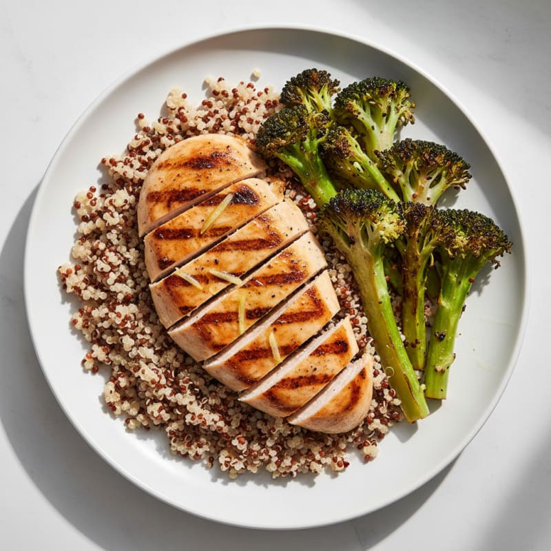 Grilled Chicken Breast with Quinoa and Roasted Broccoli