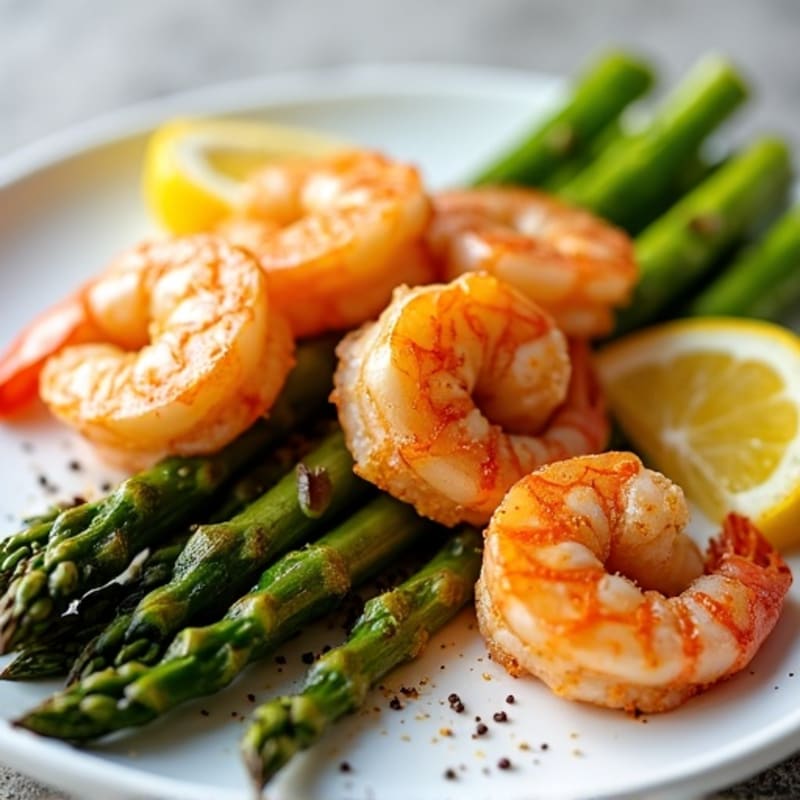 Roasted Lemon Garlic Shrimp with Crispy Asparagus