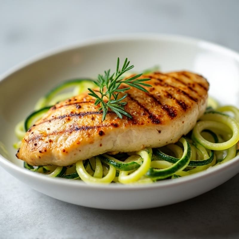 Seared Chicken Breast with Zucchini Pasta