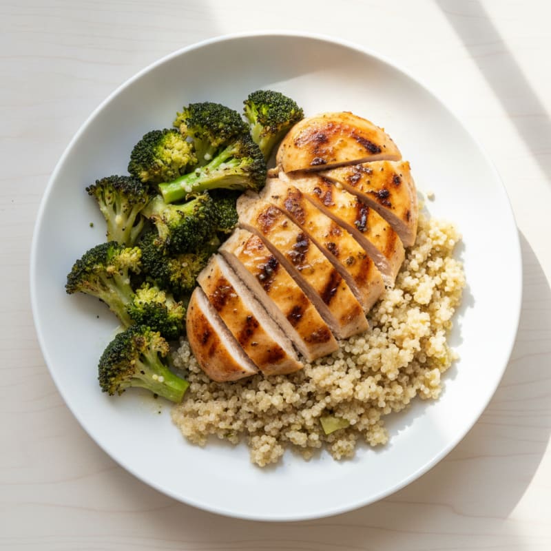 Grilled Chicken Breast with Quinoa and Roasted Broccoli