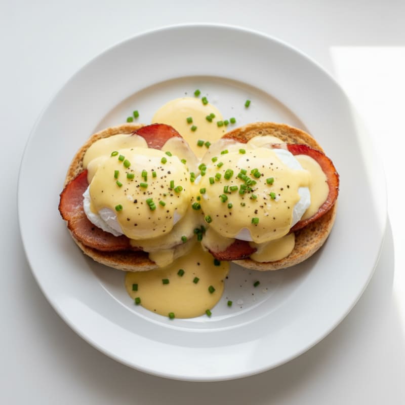 Creamy Hollandaise Poached Eggs Benedict