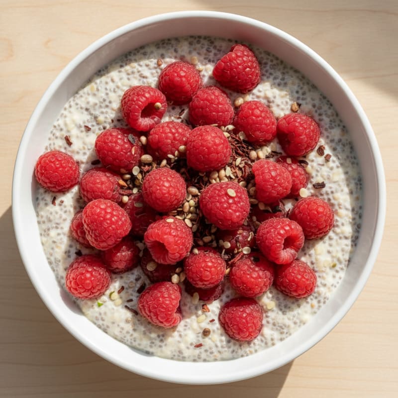 Chia Pudding with Raspberries and Protein Powder