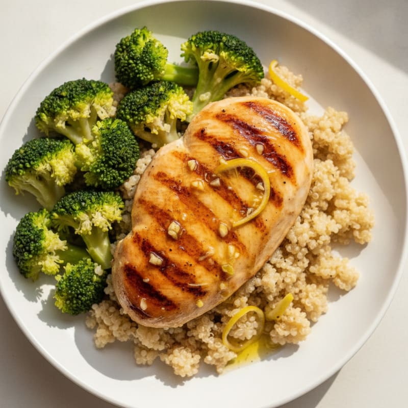 Grilled Chicken Breast with Quinoa and Steamed Broccoli