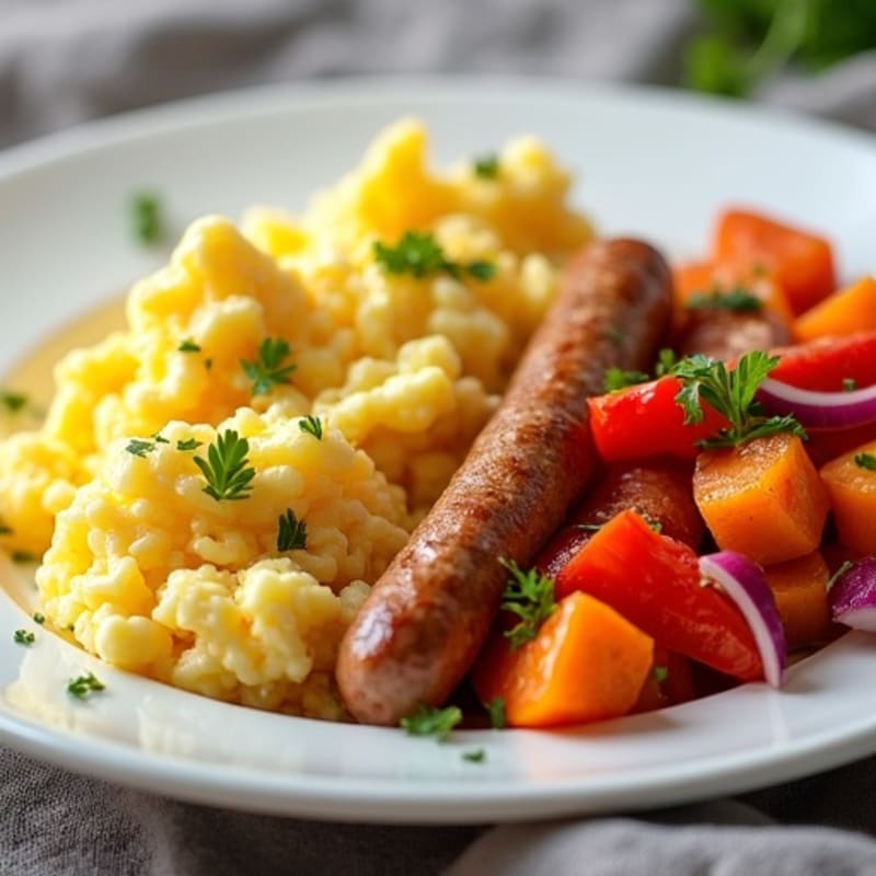 Fluffy Scrambled Eggs with Savory Sweet Potato Hash