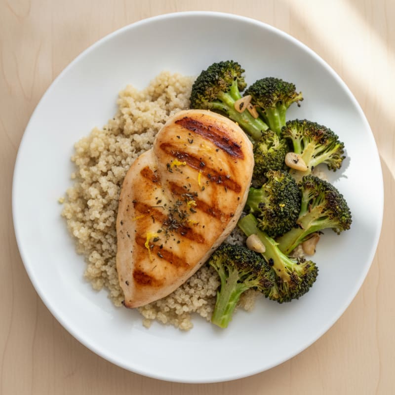 Grilled Chicken Breast with Quinoa and Roasted Broccoli