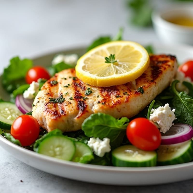 Lemon Herb Chicken with Crisp Vegetable and Crumbled Feta Salad