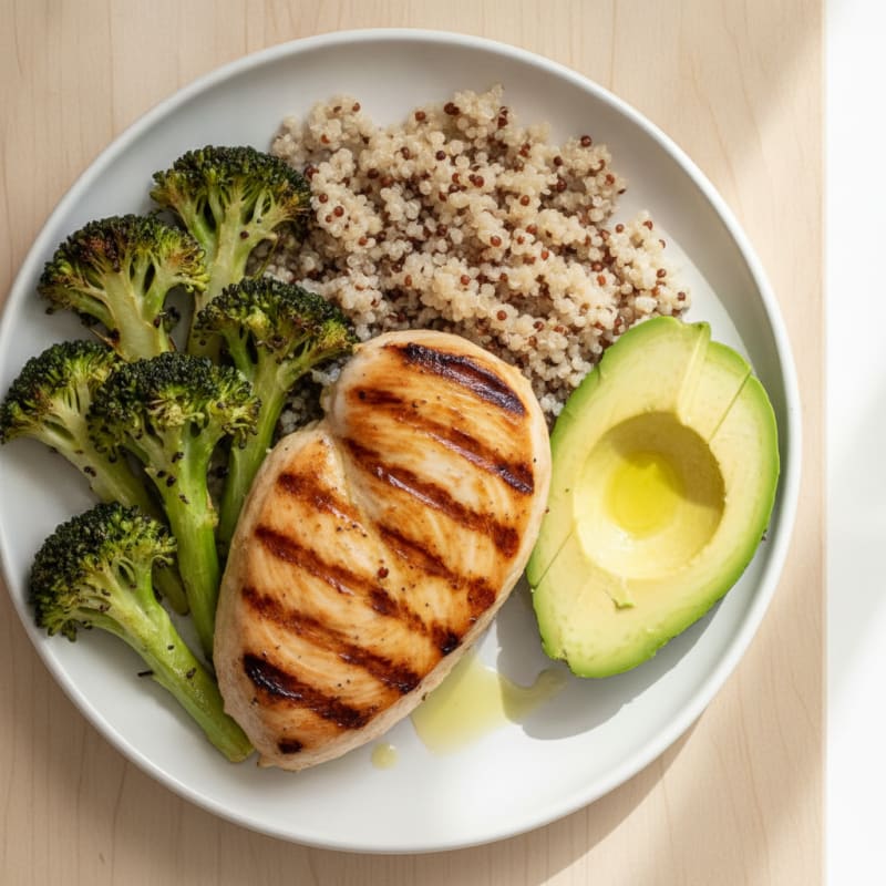 Grilled Chicken Breast with Quinoa and Roasted Broccoli