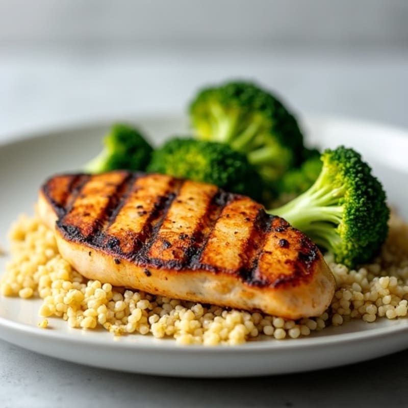 Grilled Chicken Breast with Roasted Broccoli and Quinoa