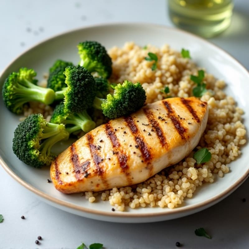 Grilled Chicken Breast with Roasted Broccoli and Quinoa