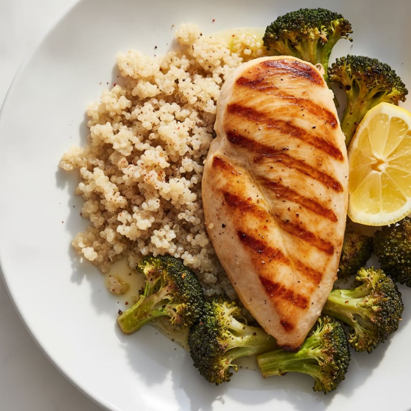 Grilled Chicken Breast with Roasted Broccoli and Quinoa