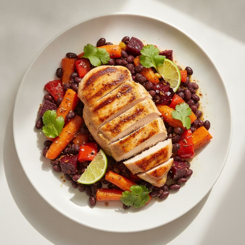 Chicken Breast with Roasted Vegetables and Black Beans