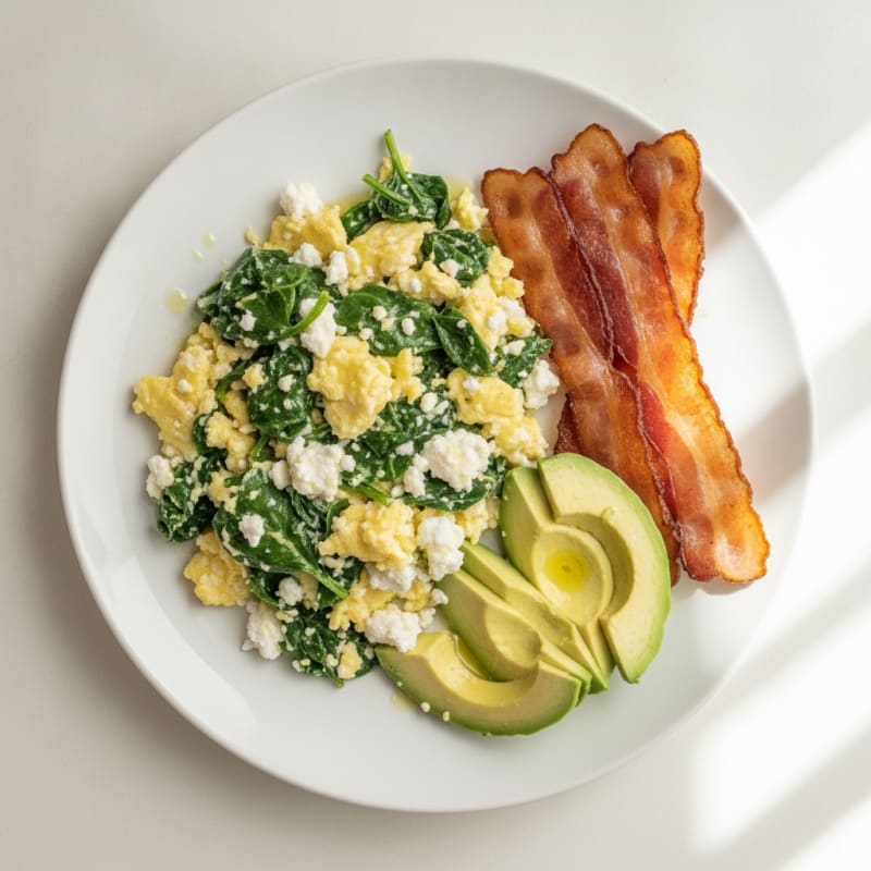 Cottage Cheese Scramble with Spinach and Turkey Bacon