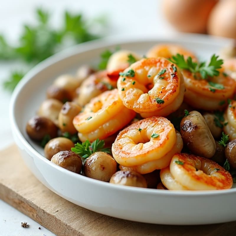 Garlic-Butter Roasted Mushrooms with Fresh Herbs and Shrimp