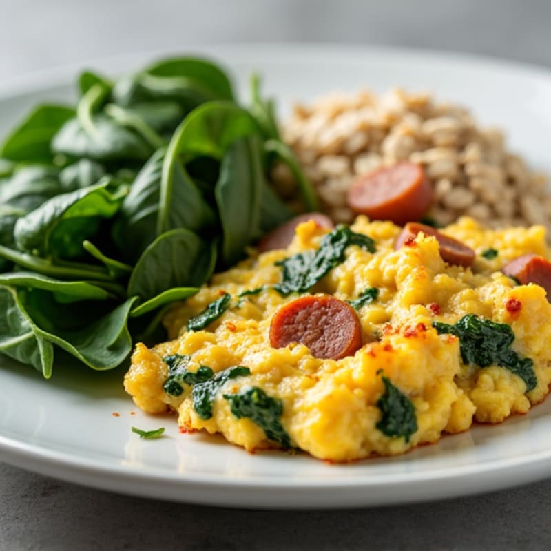 Egg White and Turkey Sausage Scramble with Spinach and Oatmeal