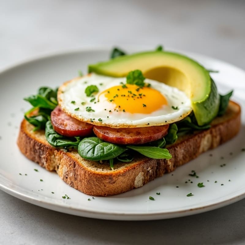 Crispy Sourdough Egg Toast with Sautéed Greens and Avocado