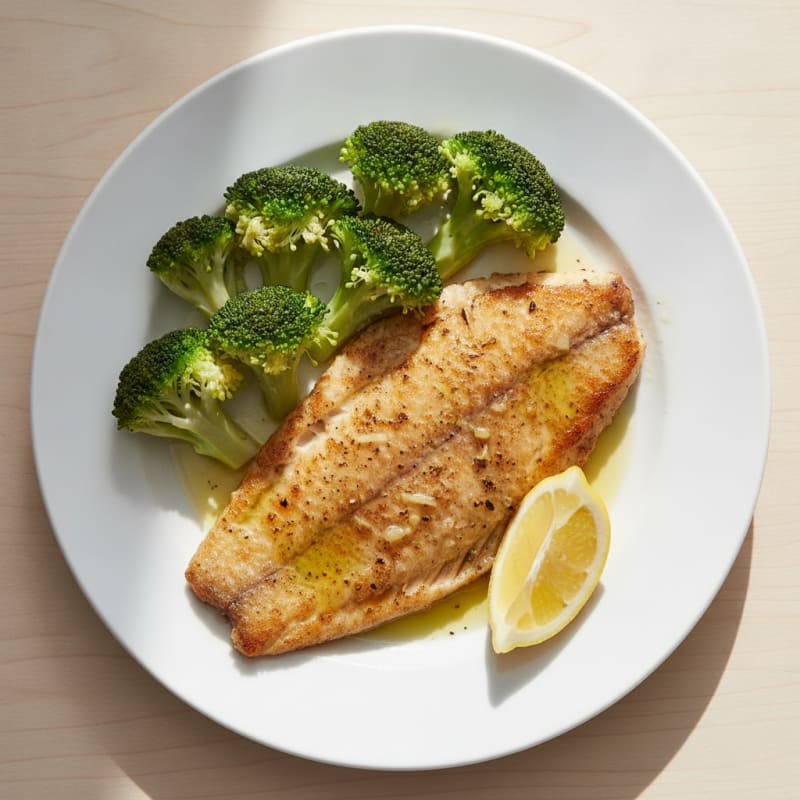 Seared Tilapia with Steamed Broccoli and Lemon