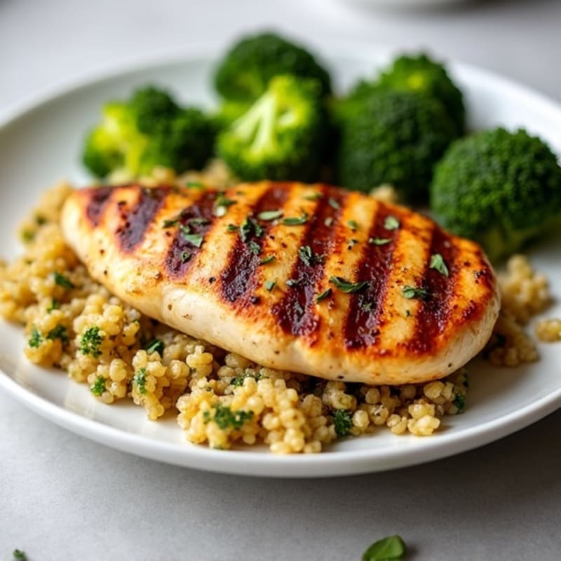 Grilled Chicken Breast with Quinoa and Roasted Broccoli