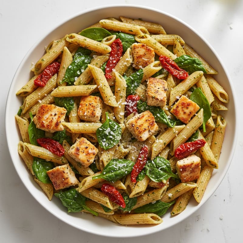 Pesto Chicken Pasta with Sun-Dried Tomatoes