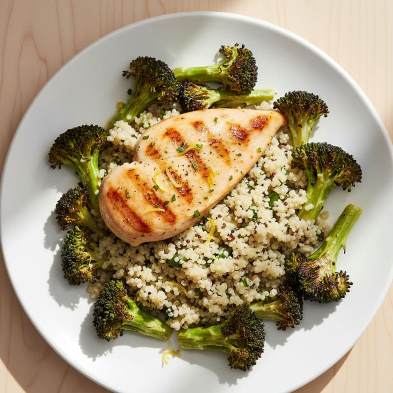 Grilled Chicken Breast with Quinoa and Roasted Broccoli