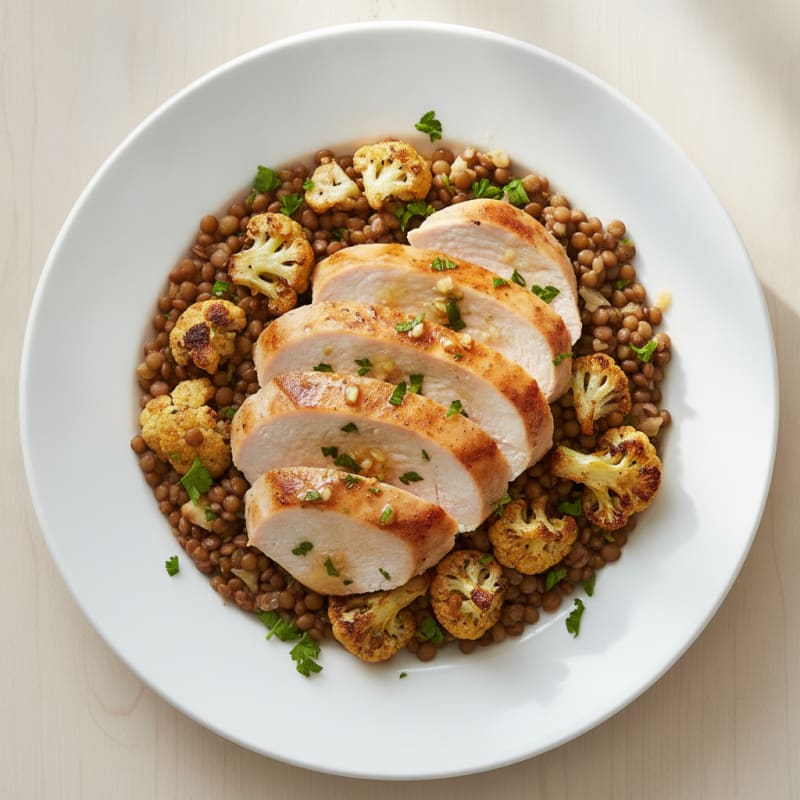 Seared Turkey Breast with Roasted Cauliflower and Lentils