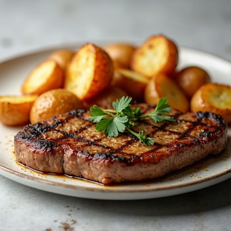 Pan-Seared Garlic Steak with Crispy Roasted Potatoes