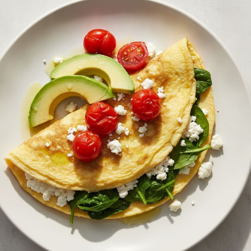 Egg White Spinach Omelette with Cottage Cheese and Cherry Tomatoes