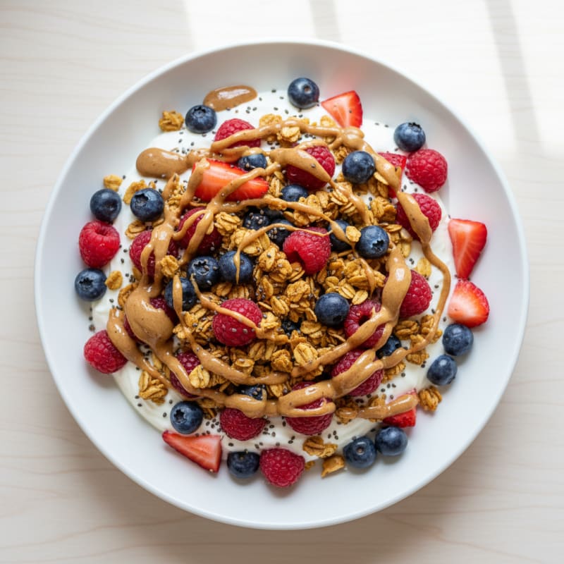 Creamy Greek Yogurt Parfait with Mixed Berries and Almond Butter