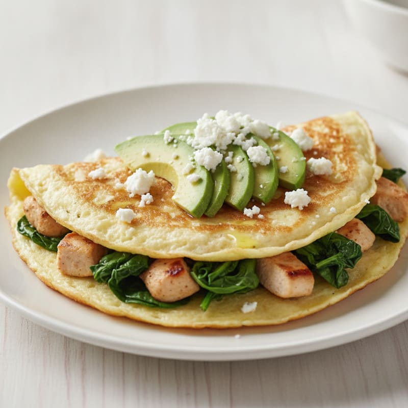 Crispy Egg White Omelette with Chicken and Spinach