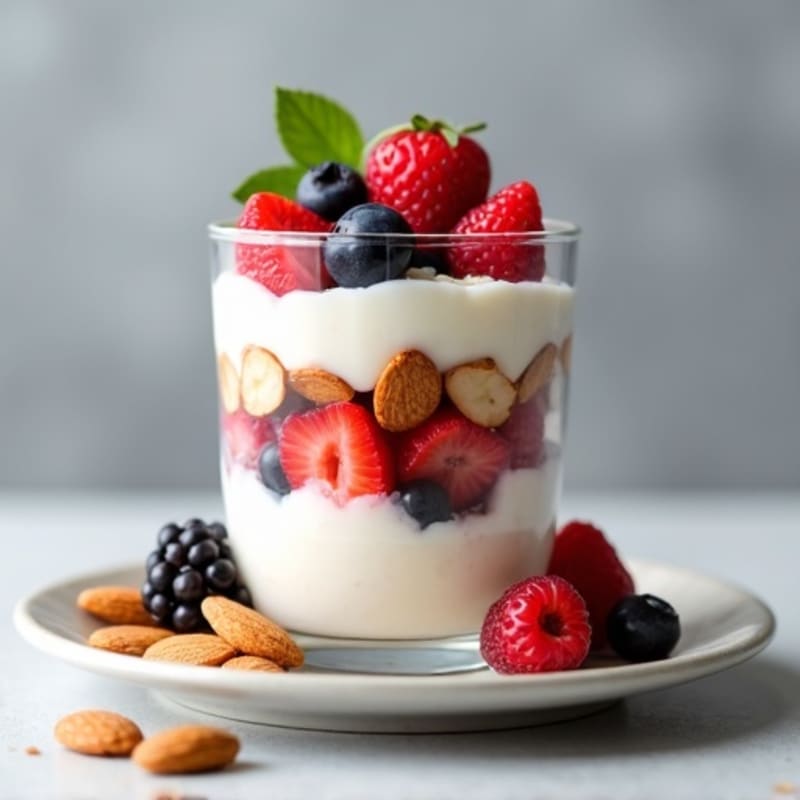 Greek Yogurt Protein Parfait with Mixed Berries and Almonds