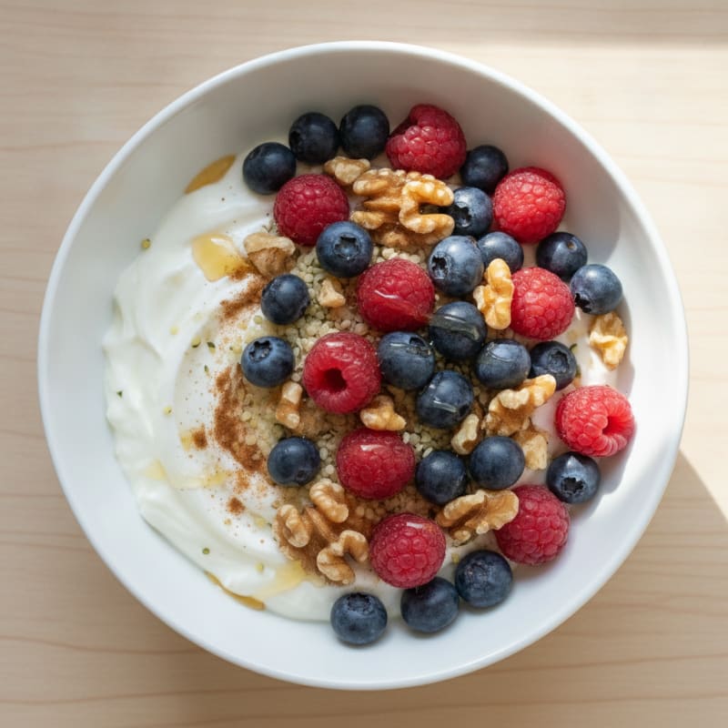High-Protein Berry and Walnut Greek Yogurt Bowl