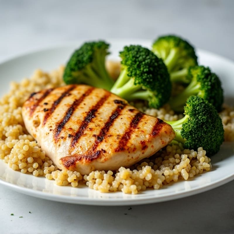 Grilled Chicken Breast with Quinoa and Steamed Broccoli