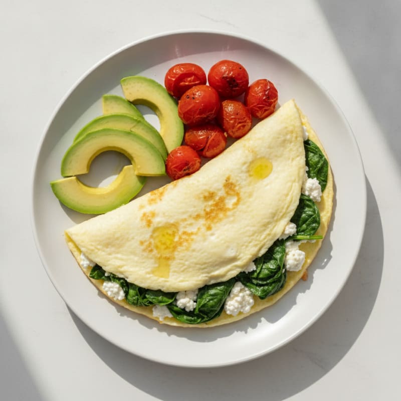 Egg White Spinach Omelette with Cottage Cheese and Cherry Tomatoes