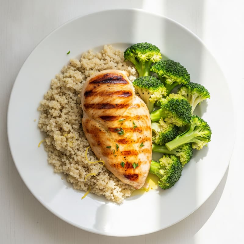 Grilled Chicken Breast with Quinoa and Steamed Broccoli