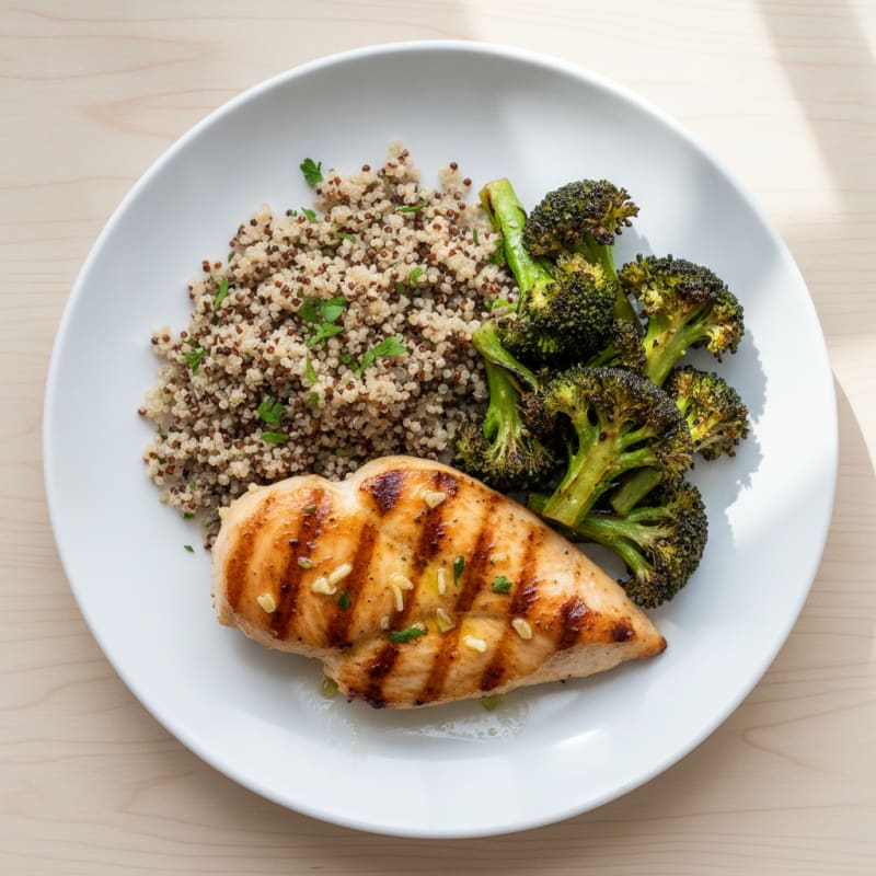 Grilled Chicken Breast with Quinoa and Roasted Broccoli