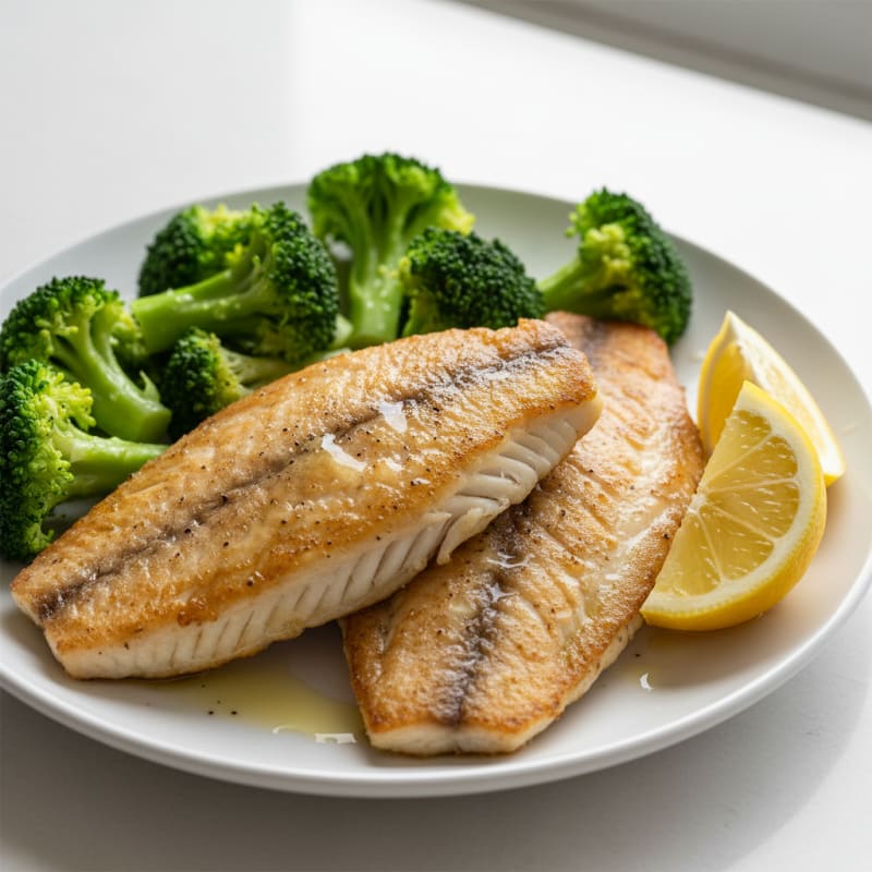 Seared Tilapia with Steamed Broccoli and Lemon