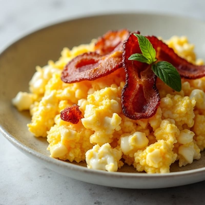 Egg and Cottage Cheese Scramble with Crispy Bacon