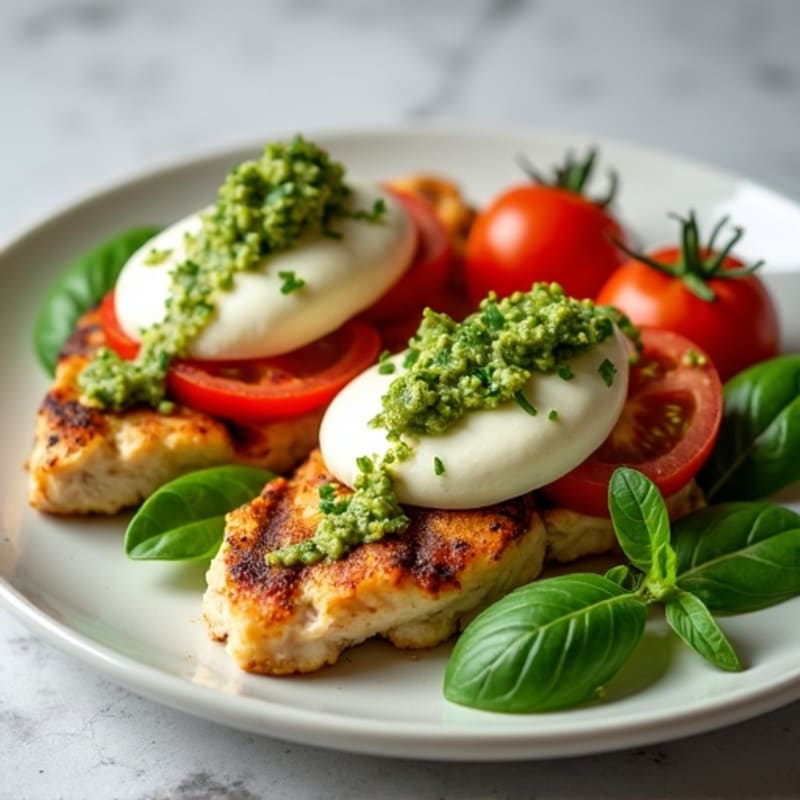 Grilled Chicken with Fresh Mozzarella, Juicy Tomatoes, and Zesty Basil Pesto
