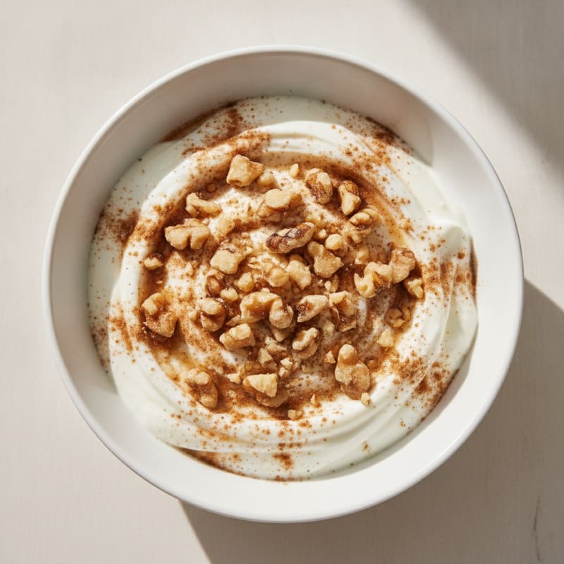 Protein Greek Yogurt with Cinnamon and Crushed Walnuts