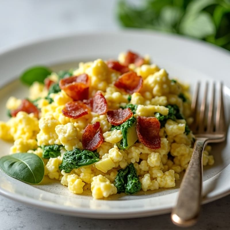 Cottage Cheese Scramble with Spinach and Turkey Bacon