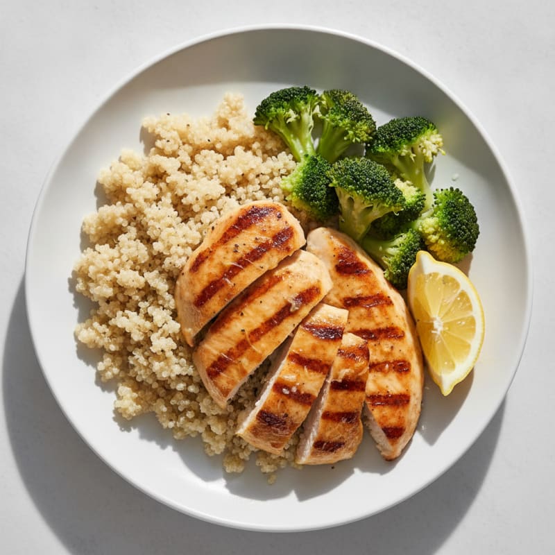 Grilled Chicken Breast with Quinoa and Steamed Broccoli