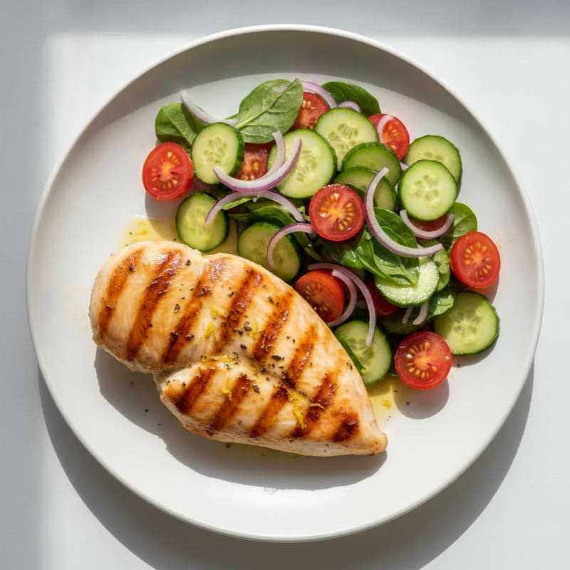 Grilled Chicken Breast with Cucumber Tomato Salad