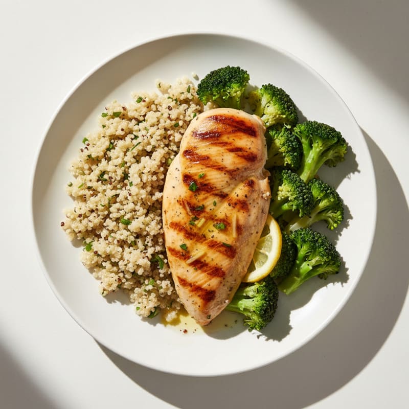 Grilled Chicken Breast with Quinoa and Steamed Broccoli